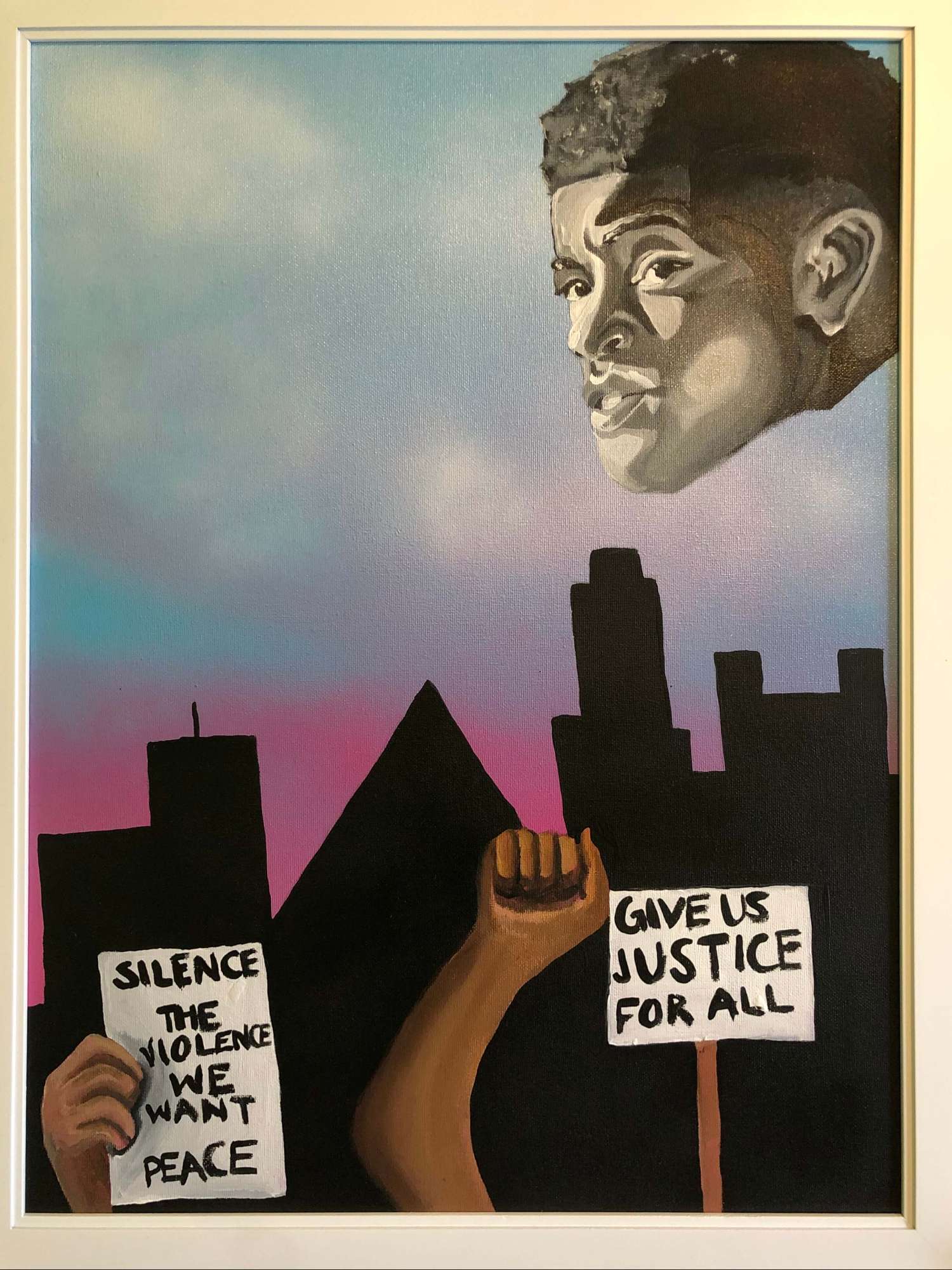 Brandon Luellen.
He’s a Senior in college (Dallas, TX).

When I was given the opportunity to be involved with the Silence the Violence event it was bitter sweet, but also it made me aware of certain things. I was honored to create a piece of art that